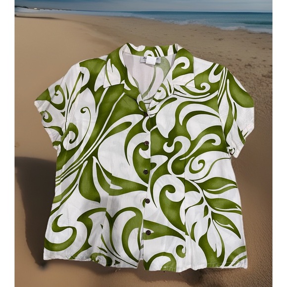 Hawaiian Reserve Collection Tops - Vintage Hawaiian Reserve Women's M Short Sleeve Tropical Shirt Green White